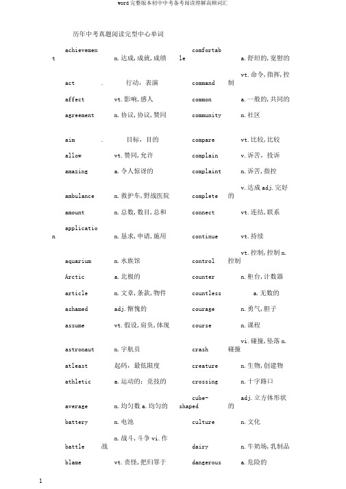 word完整版本初中中考备考阅读理解高频词汇