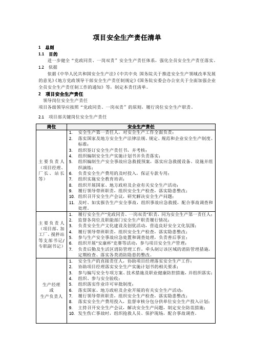 项目安全生产责任清单