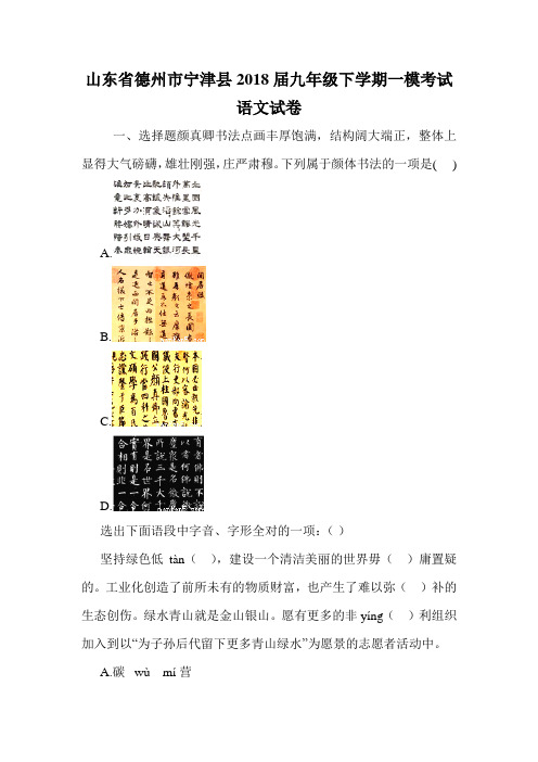 山东省德州市宁津县2018届九年级下学期一模考试语文试卷