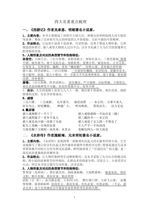 四大名著重点梳理