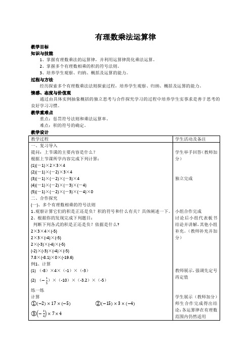 有理数乘法运算律教案