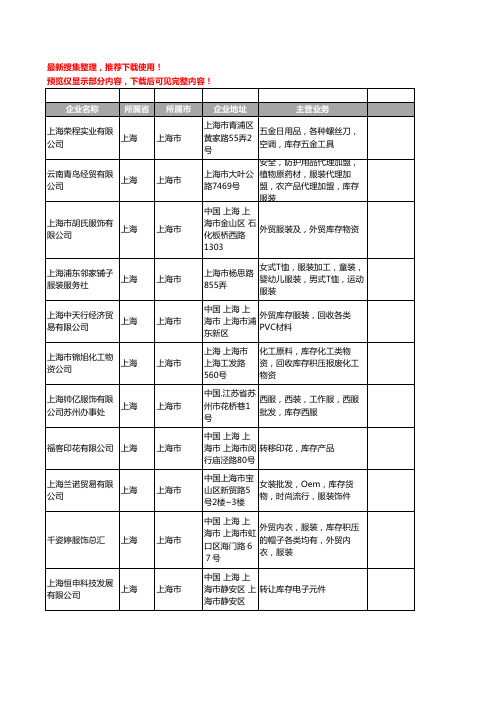 新版上海市库存工商企业公司商家名录名单联系方式大全397家