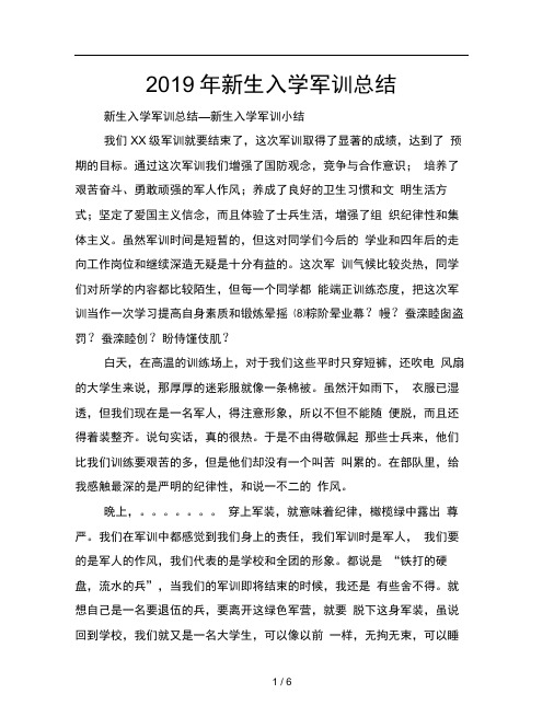 2019年新生入学军训总结