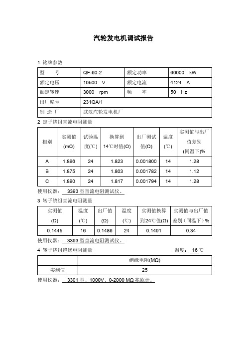 汽轮发电机调试报告