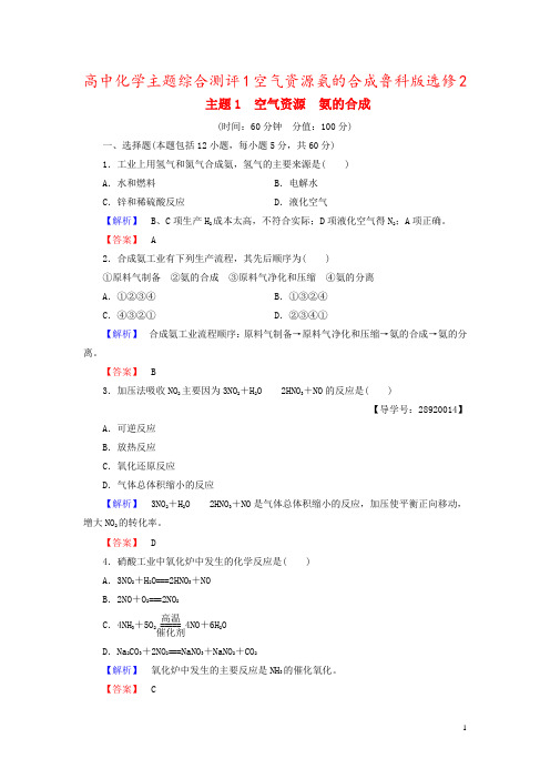 高中化学主题综合测评1空气资源氨的合成鲁科版选修2