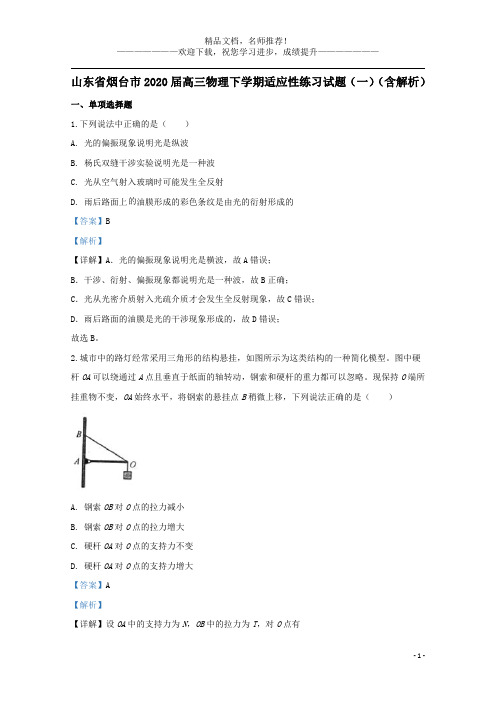 山东省烟台市2020届高三物理下学期适应性练习试题(一)(含解析)