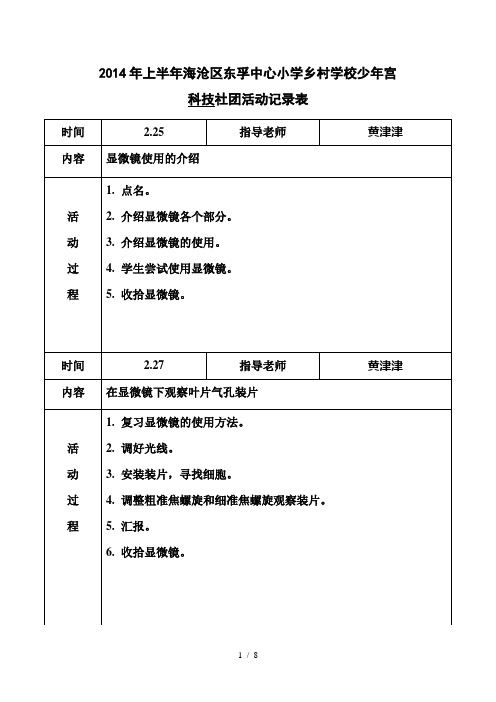 科学社团活动记录表