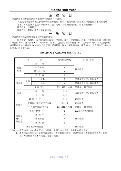 现浇结构尺寸允许偏差和检验方法