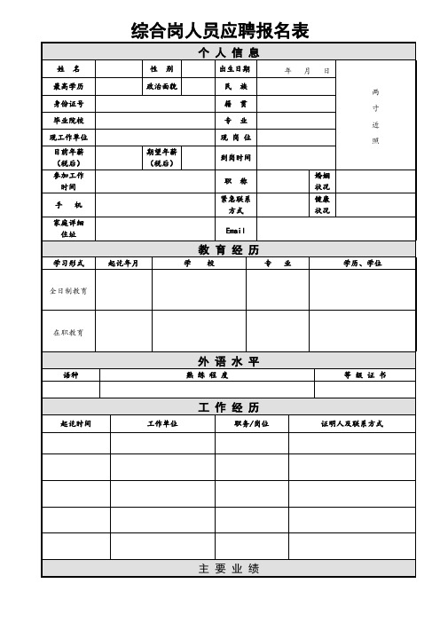 综合岗人员应聘报名表