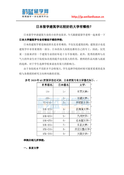 日本留学建筑学比较好的大学有哪些？