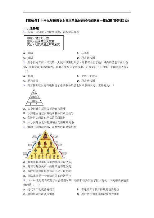 【压轴卷】中考九年级历史上第三单元封建时代的欧洲一模试题(带答案)(3)