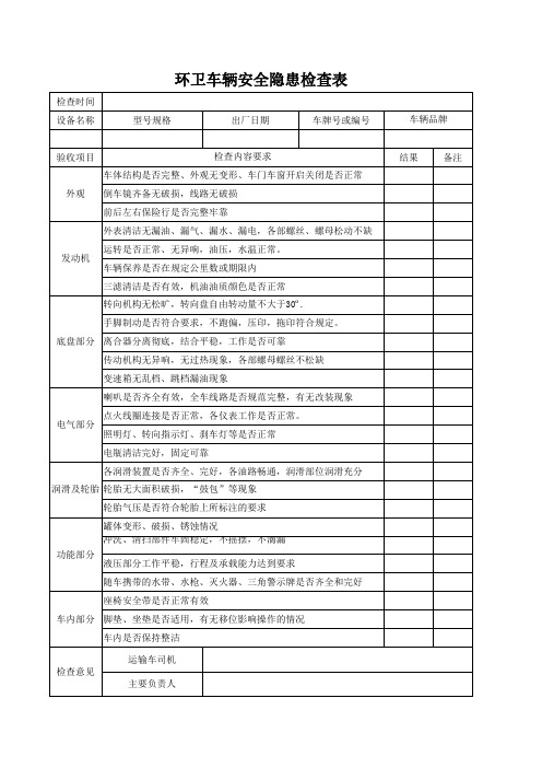 矿山环卫车辆安全隐患检查表