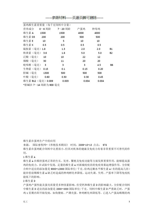 蛋鸡维生素需要量[详实参考]