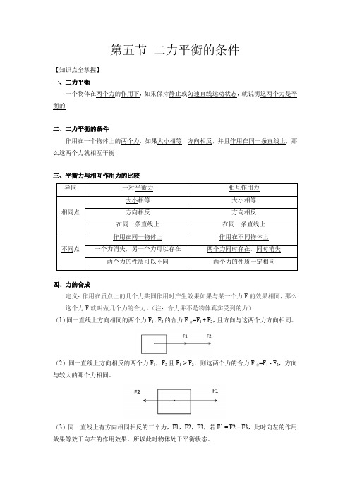 3.5 二力平衡的条件(原卷版)——2020-2021学年科学七年级下册讲练测(浙教版)