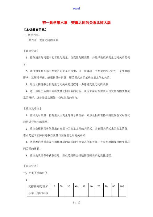 七年级数学第六章 变量之间的关系北师大版知识精讲