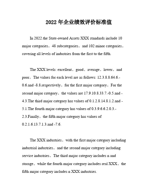 2022年企业绩效评价标准值