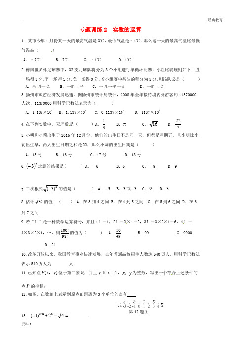 山东省龙口市兰高镇2018中考数学二轮复习专题训练2实数的运算无答案鲁教版201806193125