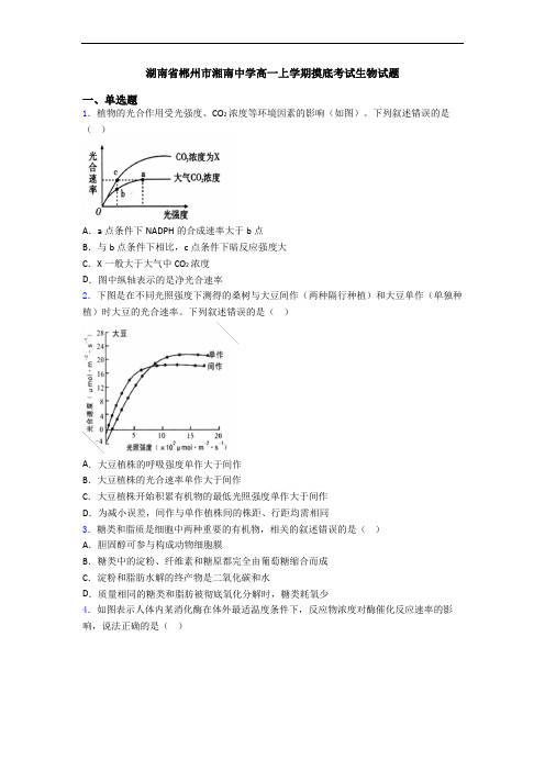 湖南省郴州市湘南中学高一上学期摸底考试生物试题