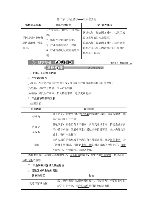 2019-2020学年人教版地理选择性必修三江苏专用学案：第四章 第二节 产业转移——以东亚为例 Word版含答案