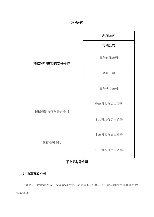 公司的详细分类与区别