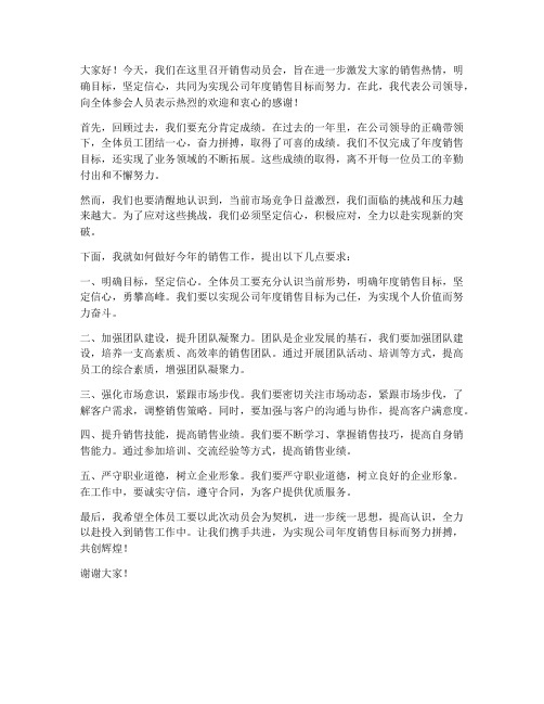 销售动员会领导发言稿