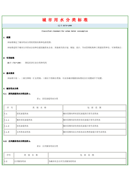 城市用水分类标准