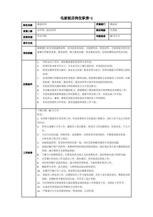 餐饮部岗位职责(表新)