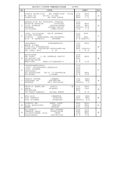 横山中学2017年至2018学学期教育教学工作安排表