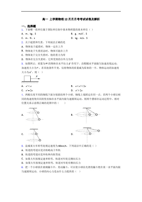 高一 上学期物理12月月月考考试试卷及解析