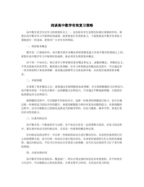 浅谈高中数学有效复习策略