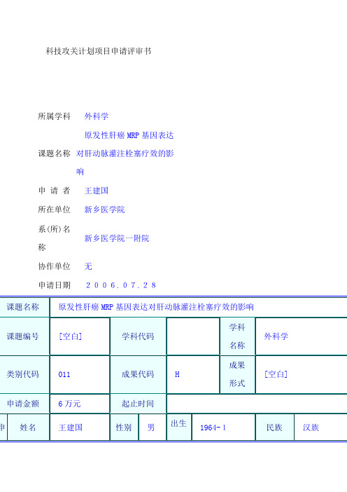 王建国科技攻关打算项目申请评审书