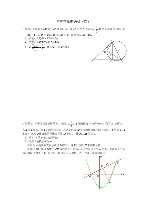 人教版初中数学中考数学初三下学期培优(四)