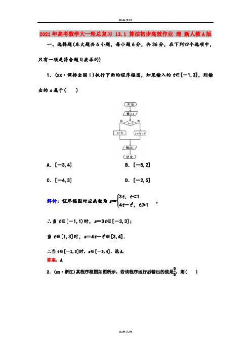 2021年高考数学大一轮总复习 13.1 算法初步高效作业 理 新人教A版