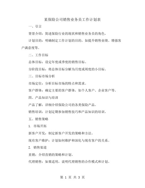 某保险公司销售业务员工作计划表