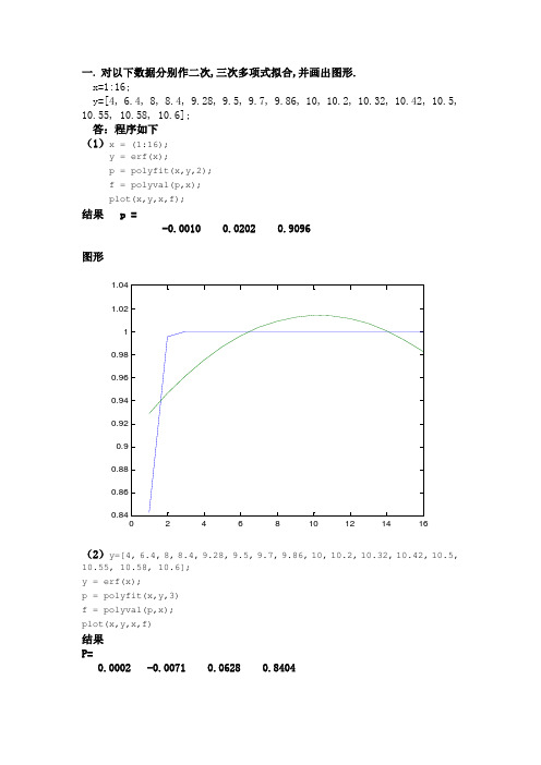 matLAB经典例题及答案