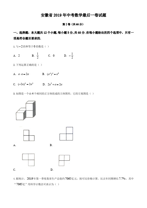 安徽省2019年中考数学押题卷