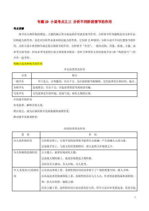 高三语文一轮复习知识点讲解阅读预热试题专题29小说考点之三分析不同阶段情节的作用(含解析)新人教版