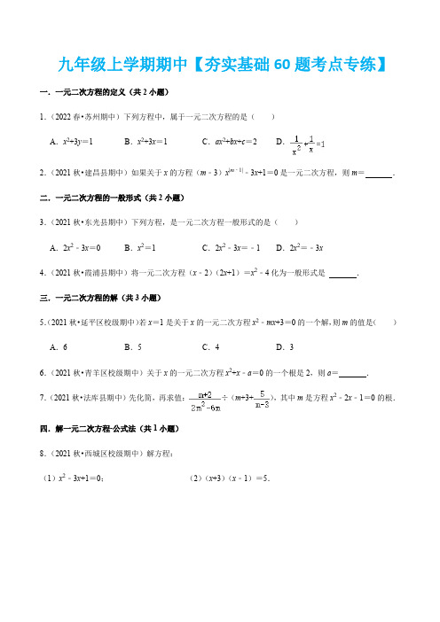 九年级上学期期中【夯实基础60题考点专练】-2022-2023学年九年级数学上学期期中期末考点大串讲