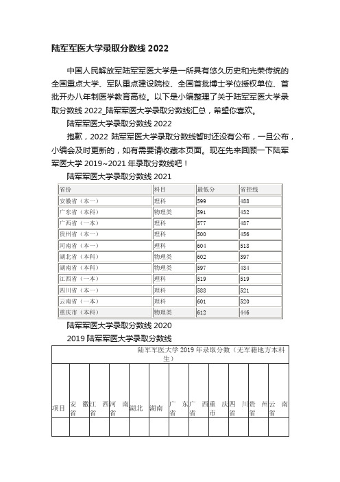 陆军军医大学录取分数线2022