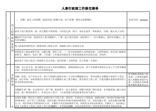 人事行政部工作移交表excel模板