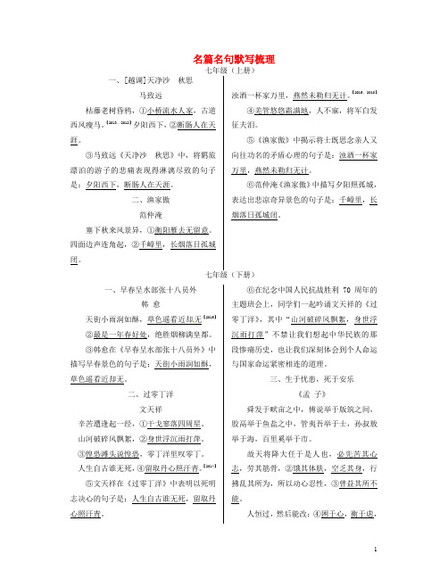 中考语文 第一部分 积累与运用 专题六 名句默写 名篇名句默写梳理