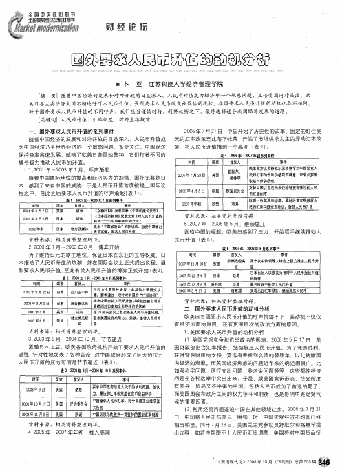 国外要求人民币升值的动机分析