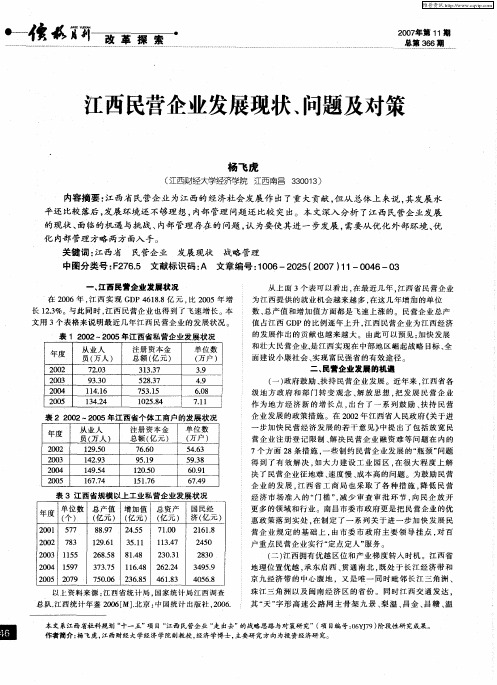 江西民营企业发展现状、问题及对策