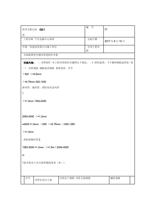 风井立管风管安装技术交底记录全套