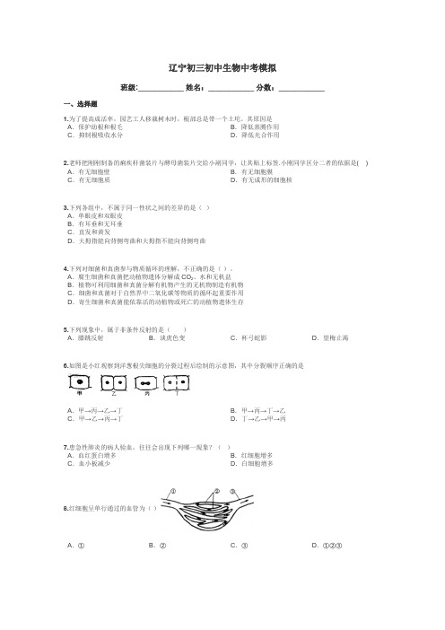 辽宁初三初中生物中考模拟带答案解析
