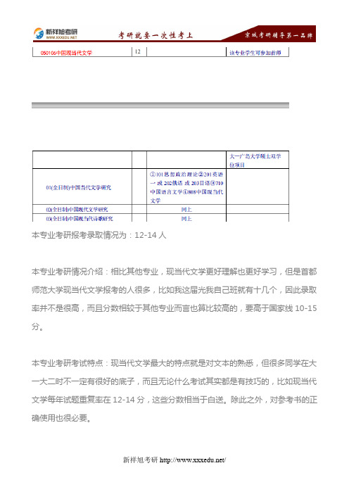 2018年首都师范大学文学院中国现当代文学考研考试科目、专业指导、参考书目—新祥旭考研