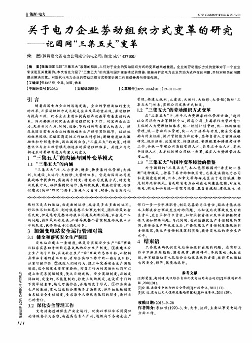 关于电力企业劳动组织方式变革的研究——记国网“三集五大”变革