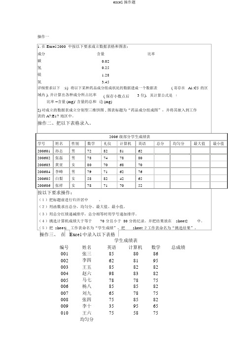 excel操作题