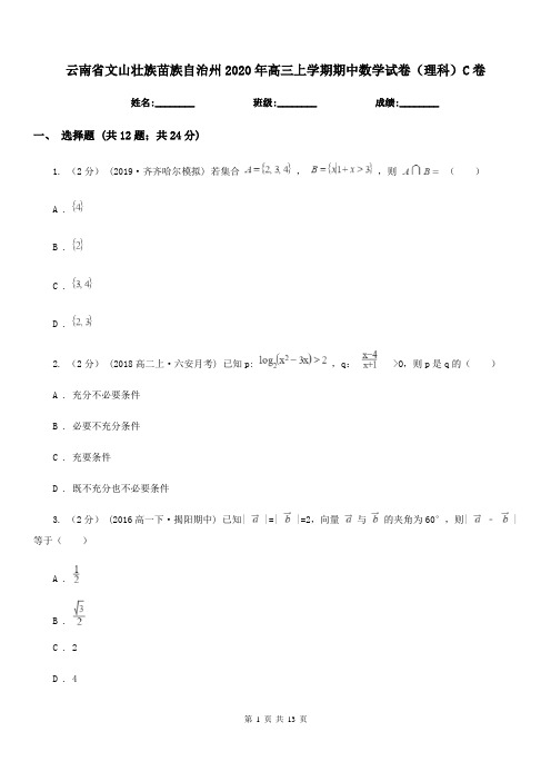 云南省文山壮族苗族自治州2020年高三上学期期中数学试卷(理科)C卷