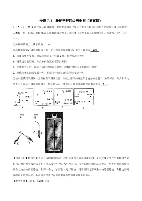 2020年高考物理100考点最新模拟题千题精练专题7.6验证平行四边形定则(提高篇)(含解析)